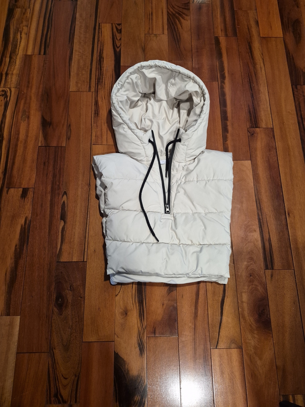 Zara Cream Puffer Hood with Black Drawcord